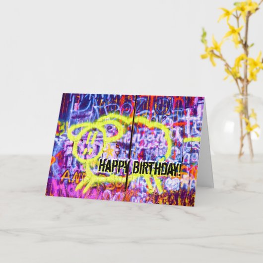 誕生日の落書きのヒツジ2 カード (黄色い花)