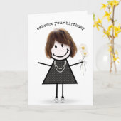 誕生日の落書き少女とデイジー カード (黄色い花)