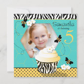 誕生日の蜂のカップケーキの誕生日 招待状 (正面)