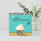 誕生日の蜂及びカップケーキの誕生日 カード (スタンド正面)