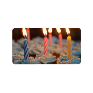 誕生日の蝋燭のカップケーキ ラベル