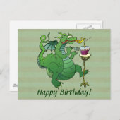 誕生日の蝋燭を吹くおもしろいなドラゴン ポストカード (正面/裏面)