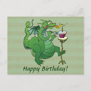 誕生日の蝋燭を吹くおもしろいなドラゴン ポストカード