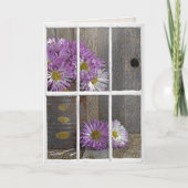 誕生日の記念碑のある窓に雨が降る カード (正面)