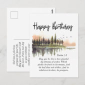 誕生日の詩篇1-3聖書の詩句 自然の水彩画 ポストカード (正面/裏面)