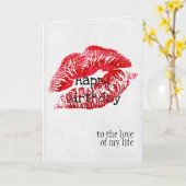 誕生日の赤い口紅キス カード (黄色い花)