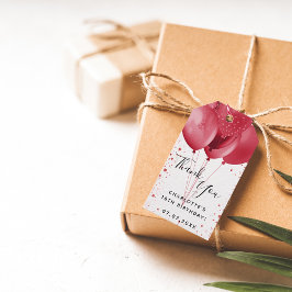 誕生日の赤い白いグリッターバルーン感謝していyou ギフトタグ