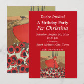 誕生日の赤ずきんちゃん 花を摘む 招待状 (正面/裏面)