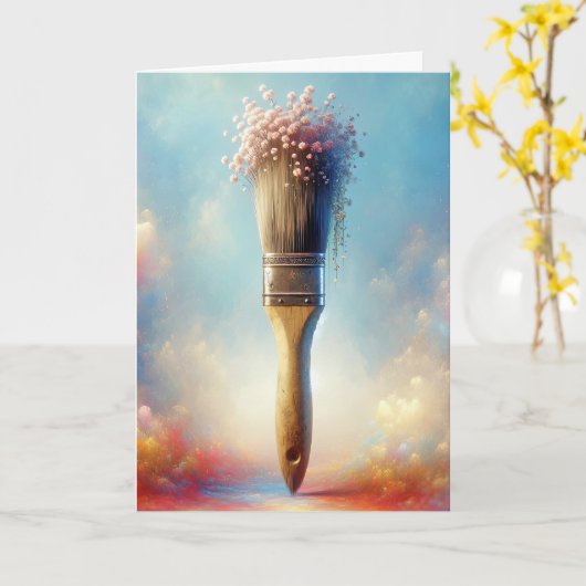 誕生日の赤ちゃんの息のペイントブラシ カード (黄色い花)