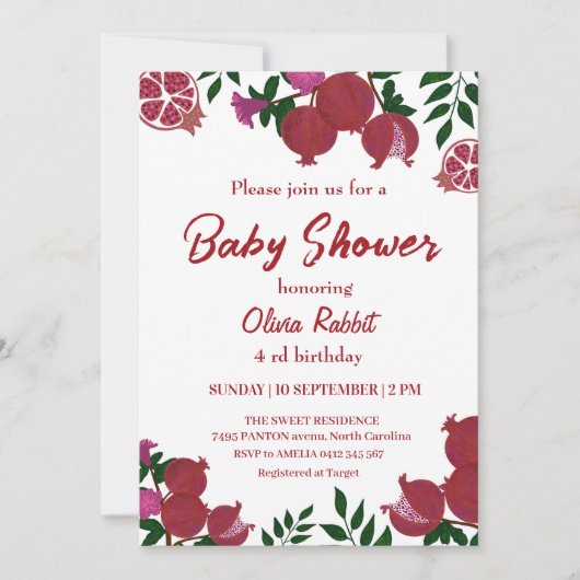 誕生日の赤ピンクインビタティ 招待状 (正面)