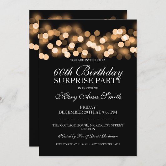 誕生日の金ゴールドのハリウッドの第60魅力を驚かして下さい 招待状 (正面/裏面)