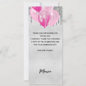 誕生日の銀ピンク風船感謝カード 招待状 (裏面)