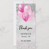 誕生日の銀ピンク風船感謝カード 招待状 (正面)