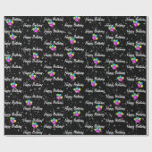 誕生日の雨粒バルーンを黒に ラッピングペーパー (フラット)