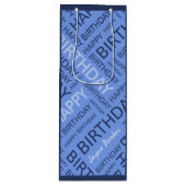 誕生日の青いタイポグラフィの名前の追加 ワインギフトバッグ (正面)