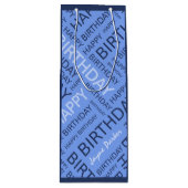 誕生日の青いタイポグラフィの名前の追加 ワインギフトバッグ (正面)