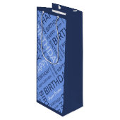 誕生日の青いタイポグラフィの名前の追加 ワインギフトバッグ (正面アングル)