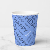 誕生日の青いタイポグラフィの名前の追加 紙コップ (裏面)
