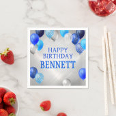 誕生日の青いバルーン スタンダードカクテルナプキン (インサイチュ)