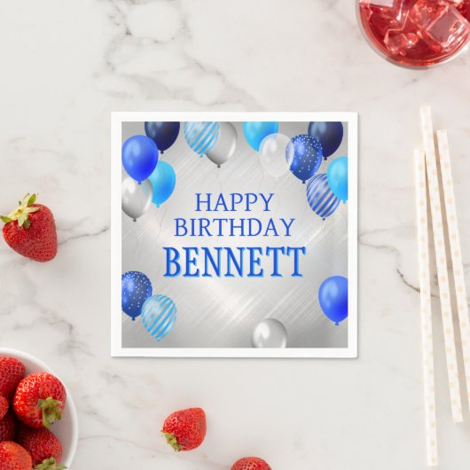 誕生日の青いバルーン スタンダードカクテルナプキン (インサイチュ)