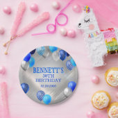 誕生日の青いバルーン ペーパープレート (パーティー)