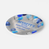 誕生日の青いバルーン ペーパープレート (アングル)