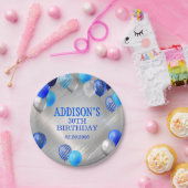 誕生日の青いバルーン ペーパープレート (パーティー)