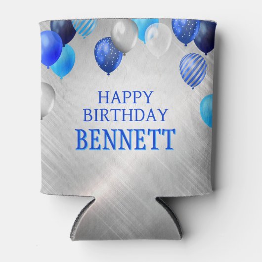 誕生日の青いバルーン 缶クーラー (正面)