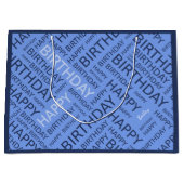 誕生日の青い色のタイポグラフィパーソナライズされた ラージペーパーバッグ (正面)