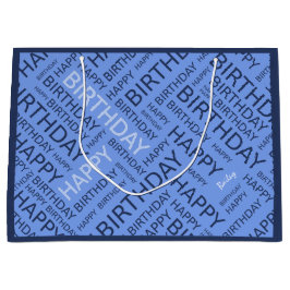 誕生日の青い色のタイポグラフィパーソナライズされた ラージペーパーバッグ