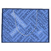 誕生日の青い色のタイポグラフィパーソナライズされた ラージペーパーバッグ (裏面)
