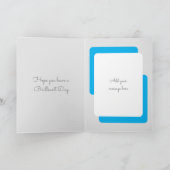 誕生日の願いを猫のフォトグレイ青に追加 カード (内部)