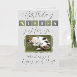 誕生日の願い猫のフォトグレーグリーンを追加 カード