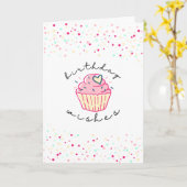 誕生日の願い |かわいいカップケーキ カード (黄色い花)