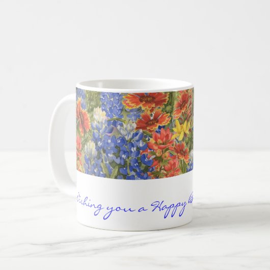 誕生日の願い! テキサス州の野生の花のマグ コーヒーマグカップ (正面左)