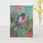 誕生日の願い、友かわいらし人、鳥。 カード (黄色い花)