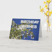 誕生日の願い 葉を茂らせたポプラの木と青い空 カード (黄色い花)