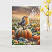 誕生日の鳥がカボチャで歌う カード (黄色い花)