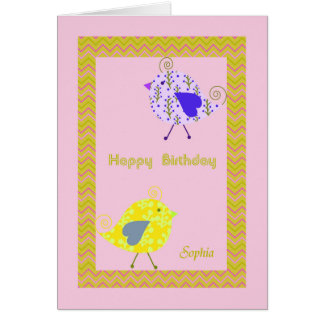 誕生日の鳥とソフィアのカード