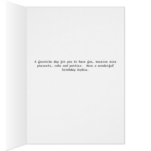 誕生日の鳥とソフィアのカード (内側 (右))