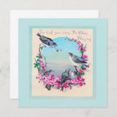 誕生日の鳥花ヴィンテージグリーティングカード ノートカード (正面/裏面)