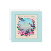 誕生日の鳥花ヴィンテージグリーティングカード ノートカード (正面/裏面インサイチュ)
