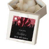 誕生日の黒い赤いグリッターバルーン フェイバータグ