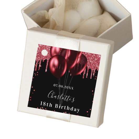 誕生日の黒い赤いグリッターバルーン フェイバータグ