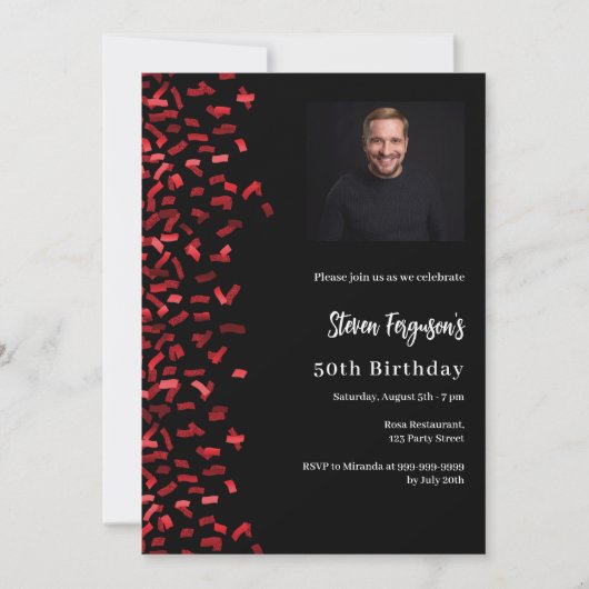 誕生日の黒い赤い写真 招待状 (正面)