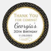 誕生日の黒い金ゴールドはメッセージカード感謝していしています ラウンドシール (正面)