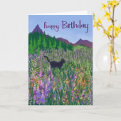 誕生日の黒猫と野の花 カード (黄色い花)