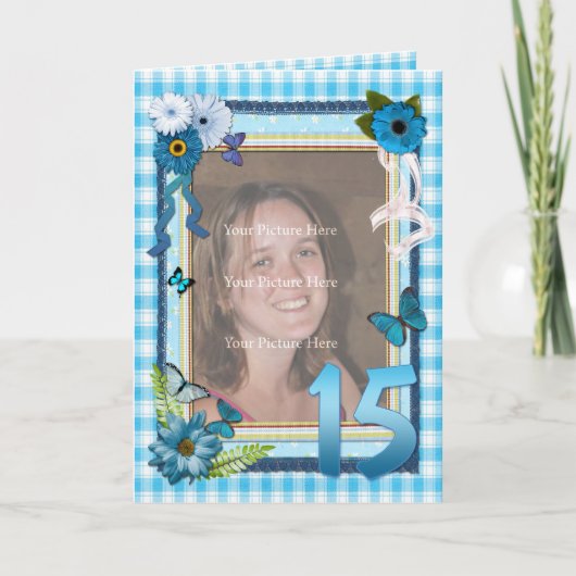 誕生日の15番目の写真カード カード (正面)