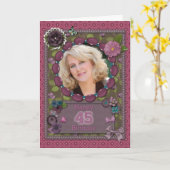 誕生日の45thフォトカード カード (黄色い花)