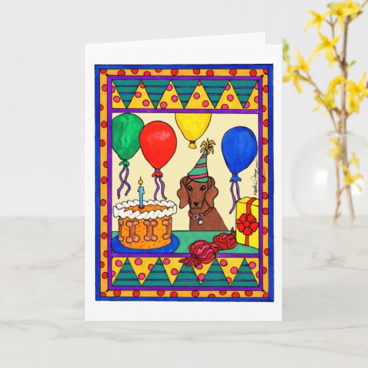 誕生日のDACHSUND カード (黄色い花)